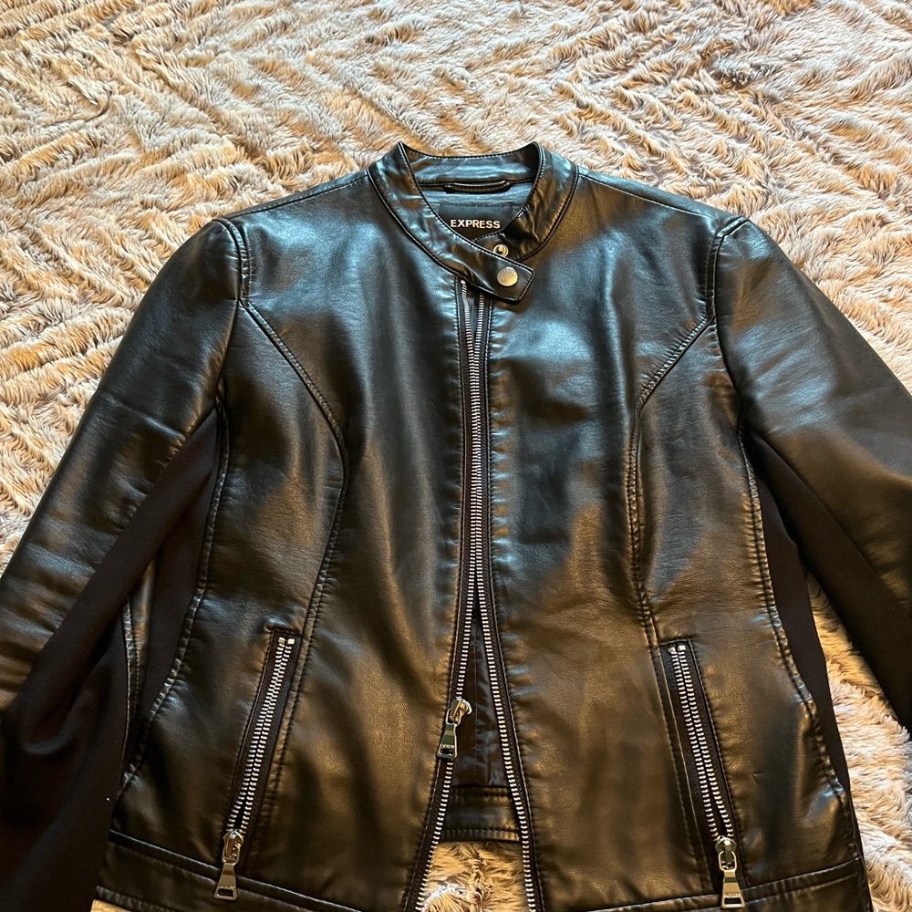 Express Washable Leather Moto Jacket Black Size small